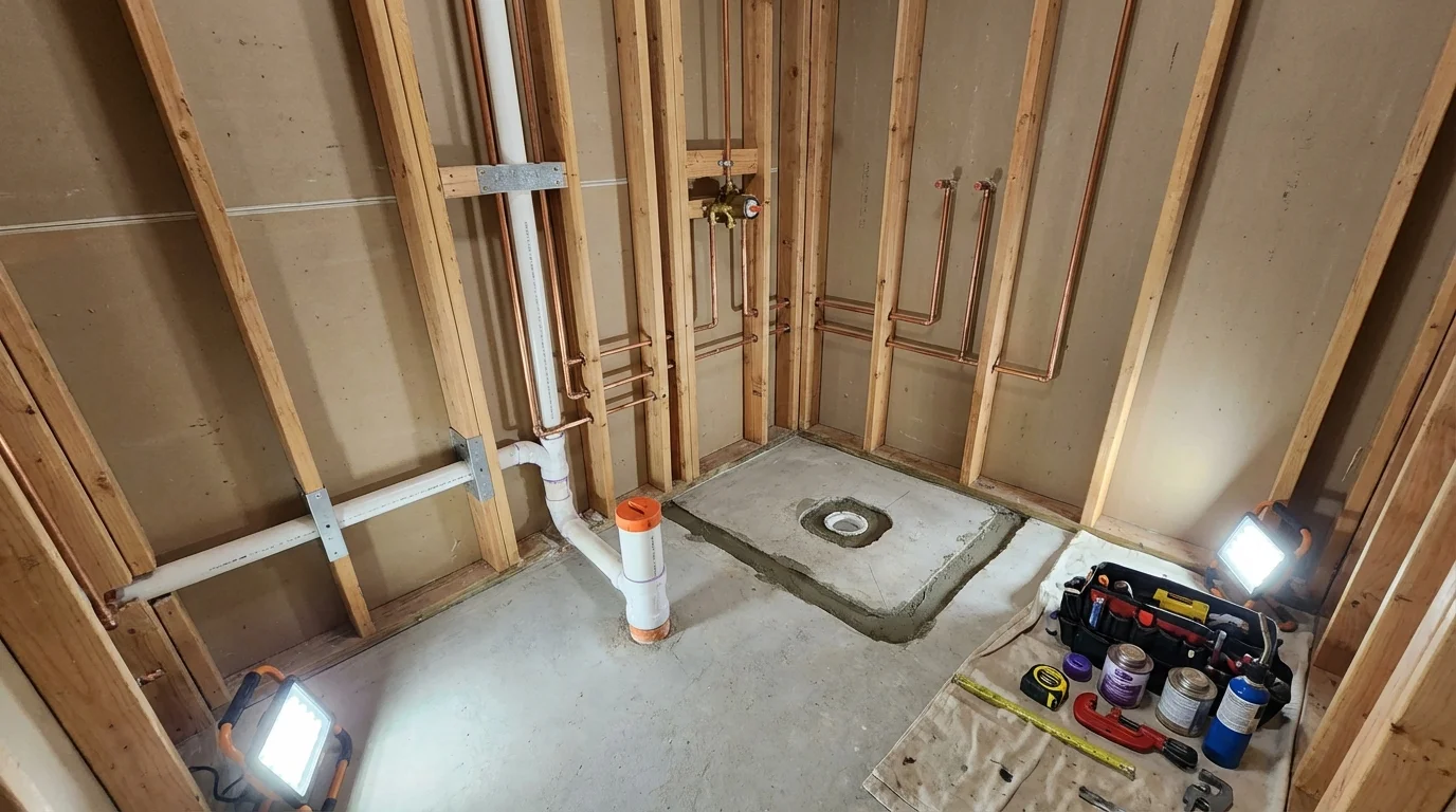 Bathroom rough-in plumbing during remodel by Johns Plumbing LLC in Haines City