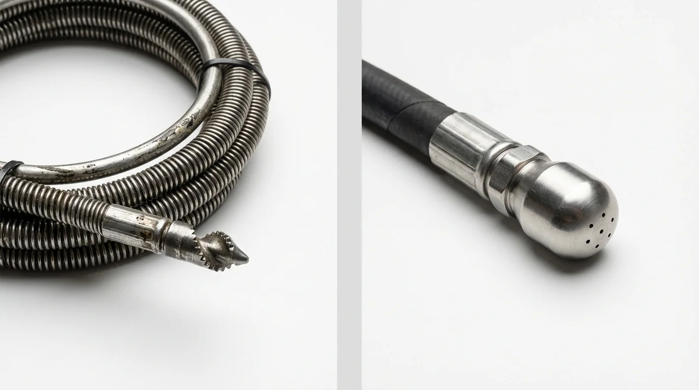 Drain snake cable and hydro jetting nozzle used for drain cleaning in Haines City, FL