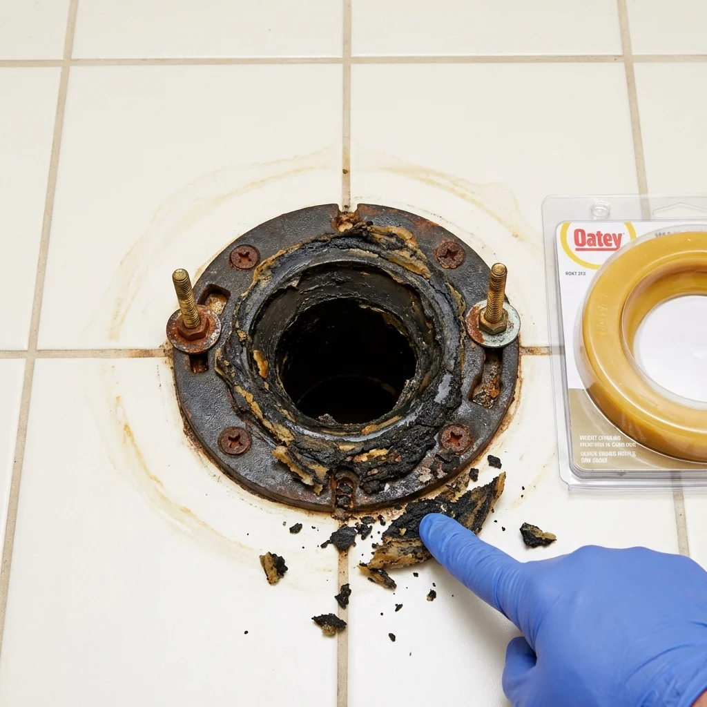 Failed wax ring showing water seepage at the base of a toilet in a Haines City, FL home